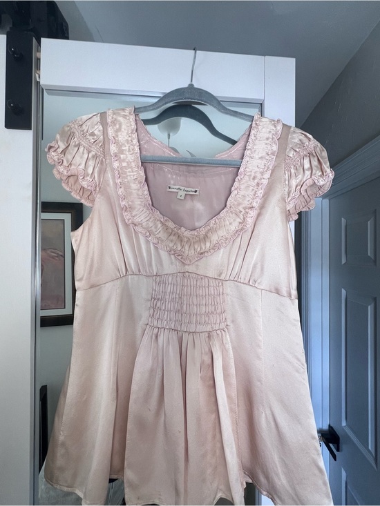 Nanette Lepore Tops - Light Pink Ruffled Satin Blouse